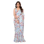Sky Blue Georgette Printed Ready-to-Wear Saree with Lace