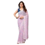 Purple Striped Georgette Ready-to-Wear Saree with Unstitched Blouse