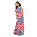 Generic Women's Small Lace Georgette Striped Ready-to-Wear Saree With Unstitched Blouse 5.5 Mtr (Pink) - Image 3