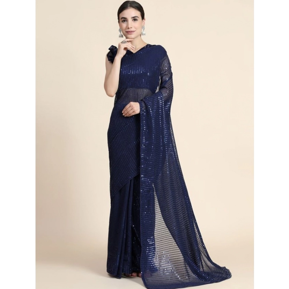 Women's Blue Georgette Sequin Bollywood Saree
