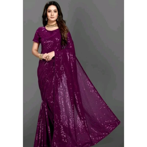 Purple Georgette Sequin Bollywood Saree