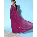Wine Sequin Georgette Saree - Angle 2