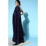 Generic Women's Georgette Embellished Sequnece Bollywood Saree With Unstitched Blouse 5.5Mtr (Blue) - Image 2