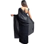 Generic Women's Georgette Embellished Sequnece Bollywood Saree With Unstitched Blouse 5.5Mtr (Black) - Image 2
