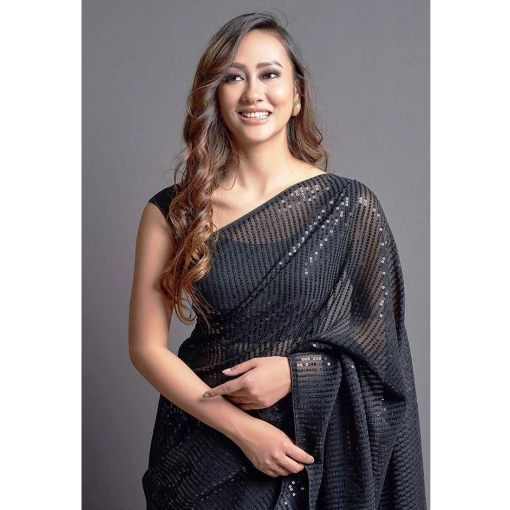 Women's Black Georgette Sequin Bollywood Saree