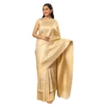 Beautiful Gold Silk Printed Saree with Unstitched Blouse