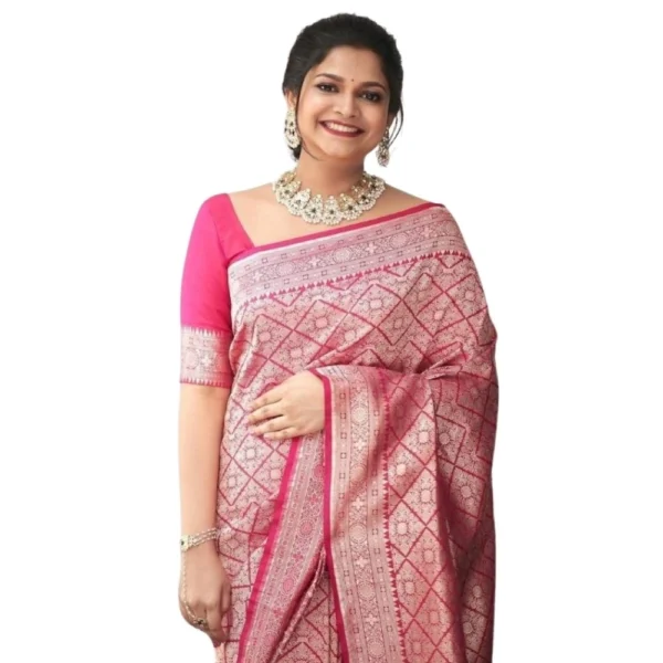 NariHaat Pink Silk Printed Saree with Unstitched Blouse