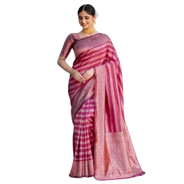 Women's Pink Silk Printed Saree