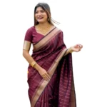 NariHaat Maroon Printed Silk Saree with Unstitched Blouse