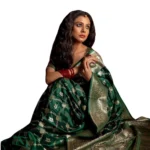 Dark Green Silk Printed Saree with Unstitched Blouse