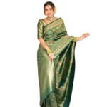 Green Silk Printed Saree with Unstitched Blouse
