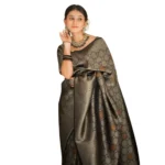Black Silk Printed Saree with Unstitched Blouse
