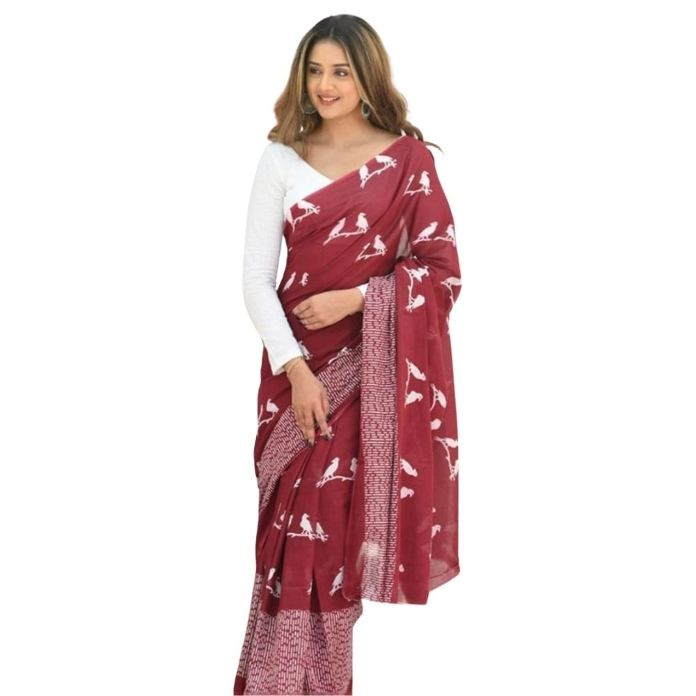 54464940052_e0ca57551c_o_d-1000x1000-1.webp Generic Women's Silk Printed Saree With Unstitched Blouse 5.5Mtr (Maroon) - Image 1