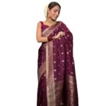 Wine Silk Printed Saree for Women