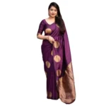 Luxurious Wine Silk Printed Saree with Unstitched Blouse