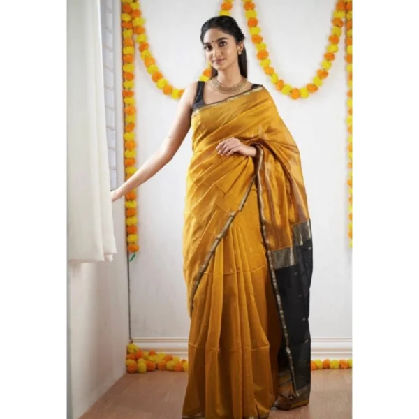 Yellow Cotton Printed Saree for Women
