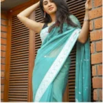 Sky Blue Cotton Printed Saree for Women with Unstitched Blouse