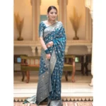 Rama Silk Printed Saree with Unstitched Blouse for Women