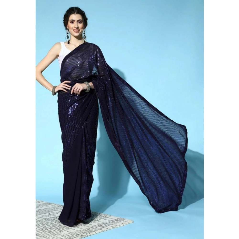 Women's Blue Georgette Sequin Bollywood Saree