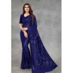 Women's Blue Georgette Sequin Bollywood Saree