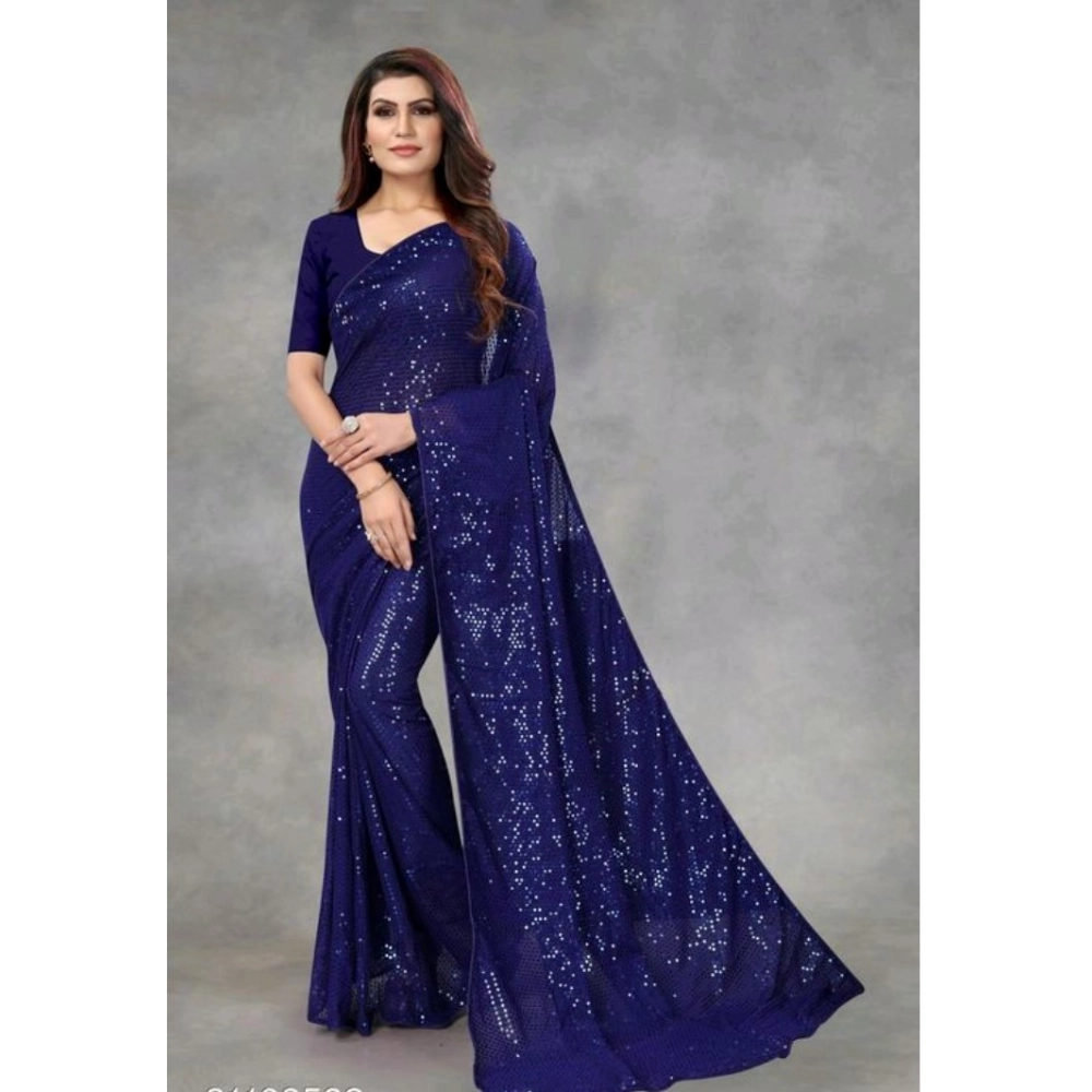 Women's Blue Georgette Sequin Bollywood Saree