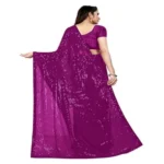 Generic Women's Georgette Embellished Sequnece Bollywood Saree With Unstitched Blouse 5.5Mtr (Purple) - Image 2