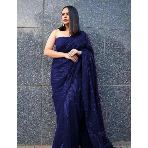 Women's Blue Georgette Sequin Bollywood Saree