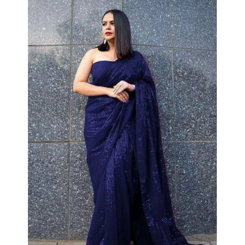 Women's Blue Georgette Sequin Bollywood Saree