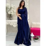 Generic Women's Georgette Embellished Sequnece Bollywood Saree With Unstitched Blouse 5.5Mtr (Blue)