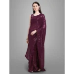 Generic Women's Georgette Embellished Sequnece Bollywood Saree With Unstitched Blouse 5.5Mtr (Purple) - Image 2