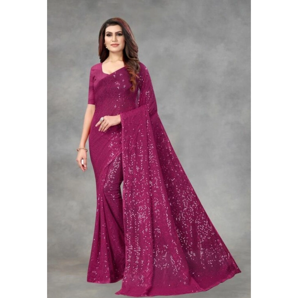 Women's Purple Georgette Sequin Bollywood Saree