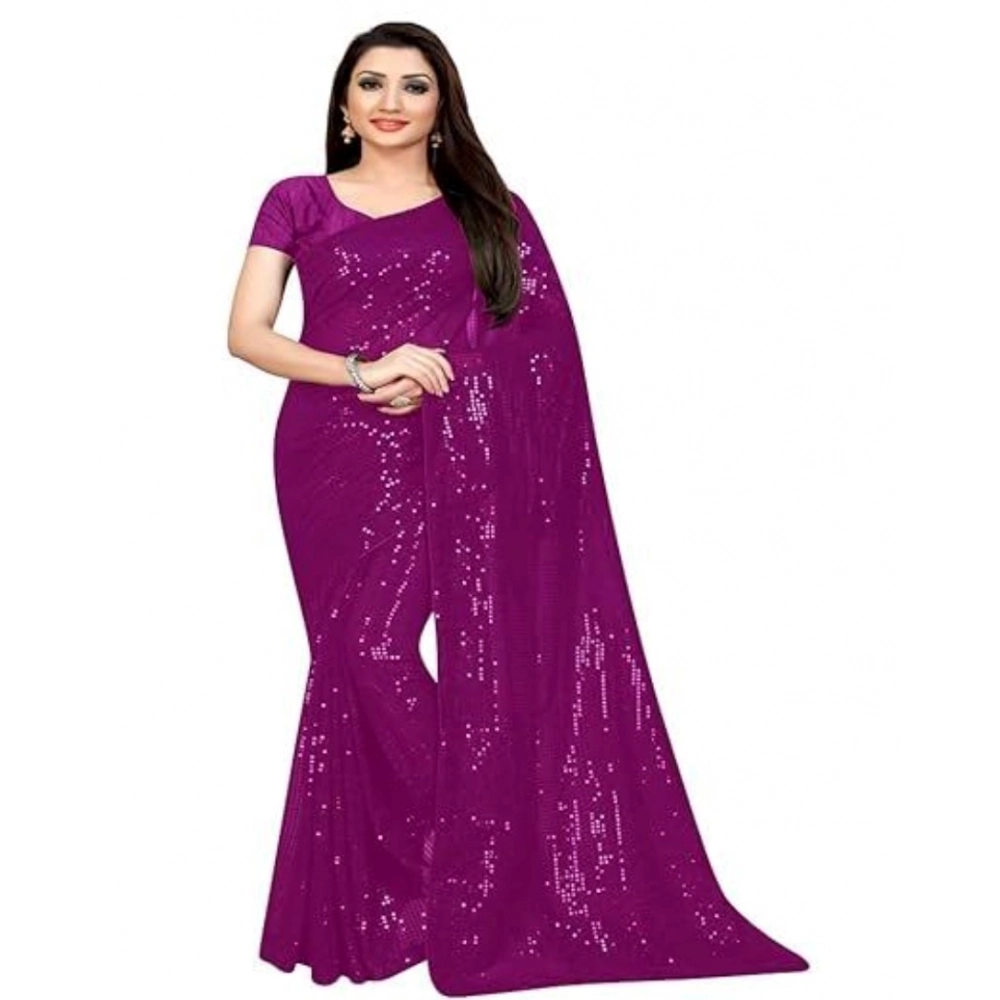 Women's Purple Georgette Sequin Bollywood Saree