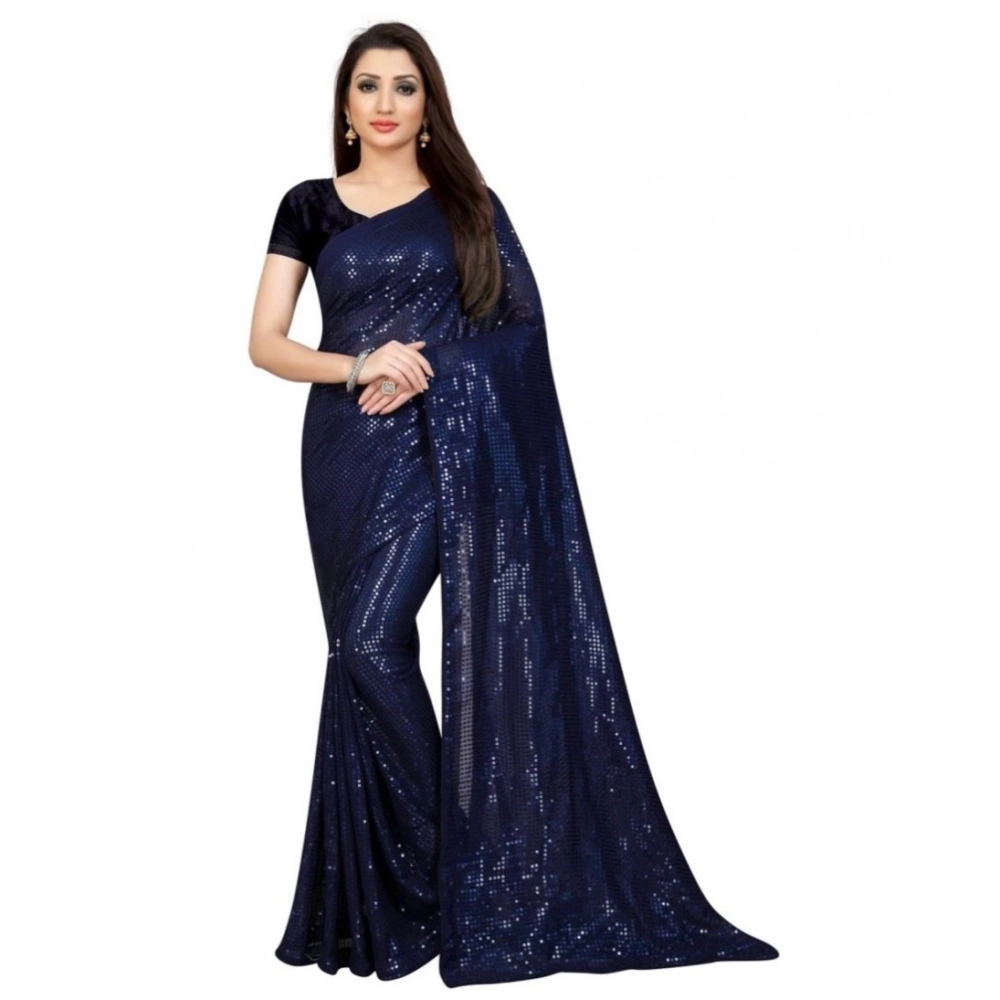 Women's Blue Georgette Sequin Bollywood Saree
