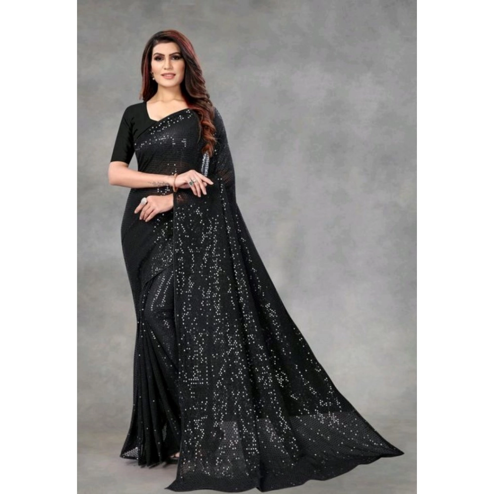 Women's Black Georgette Sequin Bollywood Saree