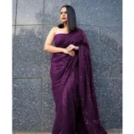 Women's Purple Georgette Sequin Bollywood Saree