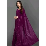 Generic Women's Georgette Embellished Sequnece Bollywood Saree With Unstitched Blouse 5.5Mtr (Purple) - Image 2