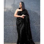 Women's Black Georgette Sequin Bollywood Saree