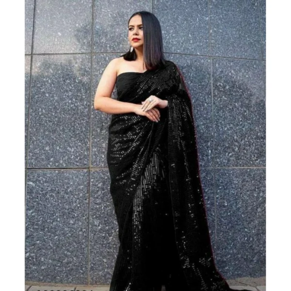 Women's Black Georgette Sequin Bollywood Saree