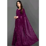 Generic Women's Georgette Embellished Sequnece Bollywood Saree With Unstitched Blouse 5.5Mtr (Purple) - Image 2
