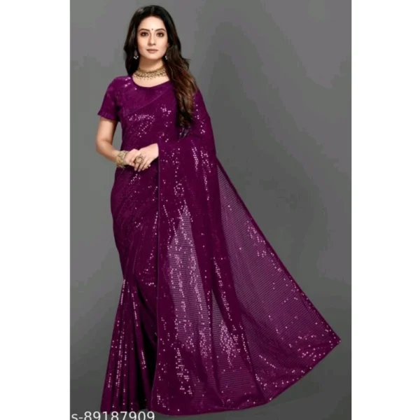 Purple Georgette Sequin Bollywood Saree