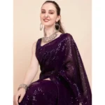 Purple Georgette Sequin Bollywood Saree