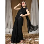 Women's Black Georgette Sequin Bollywood Saree