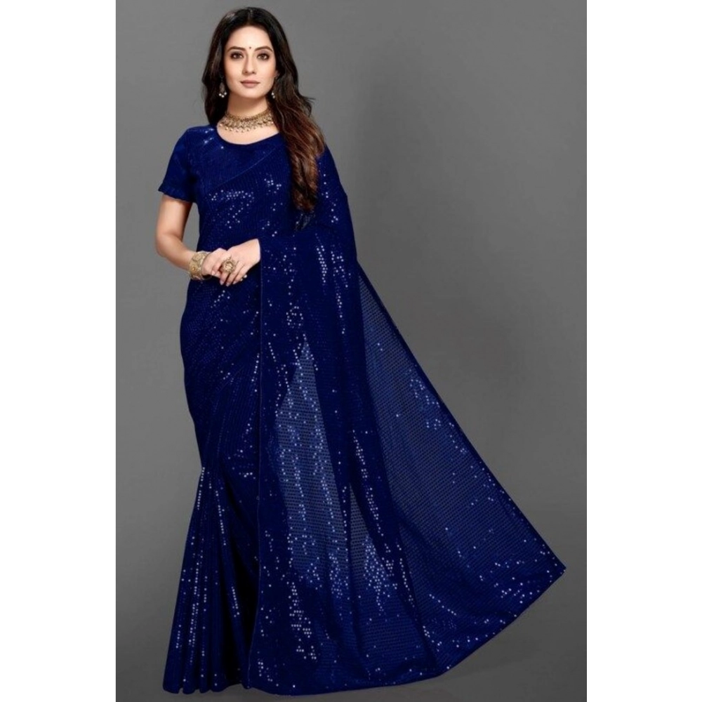 Women's Blue Georgette Sequin Bollywood Saree