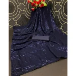 Generic Women's Georgette Embellished Sequnece Bollywood Saree With Unstitched Blouse 5.5Mtr (Blue) - Image 2