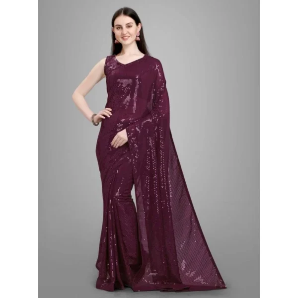 Women's Purple Georgette Sequin Bollywood Saree