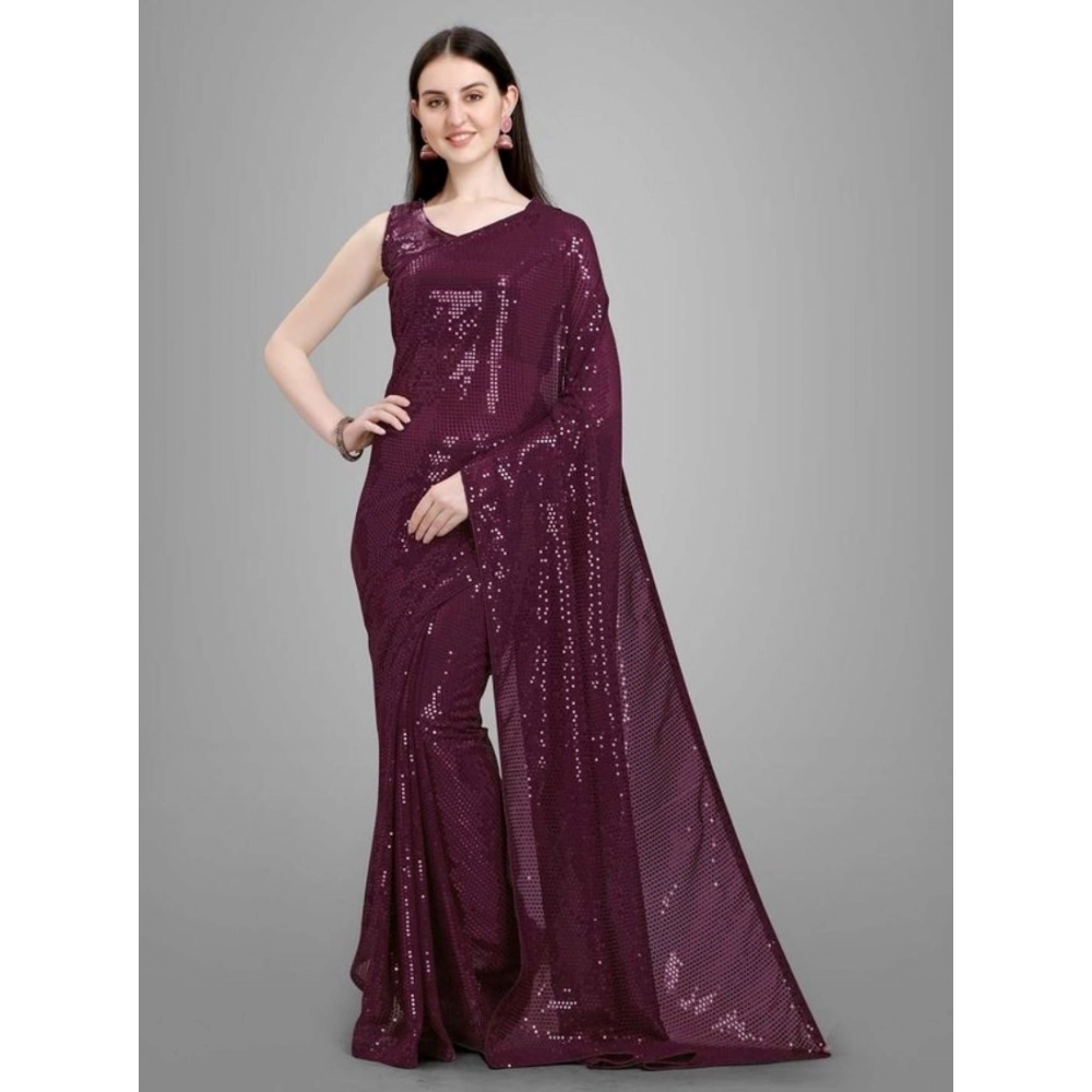 Women's Purple Georgette Sequin Bollywood Saree