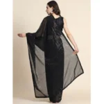 Generic Women's Georgette Embellished Sequnece Bollywood Saree With Unstitched Blouse 5.5Mtr (Black) - Image 2
