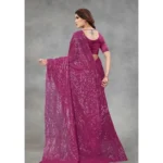 Generic Women's Georgette Embellished Sequnece Bollywood Saree With Unstitched Blouse 5.5Mtr (Purple) - Image 2