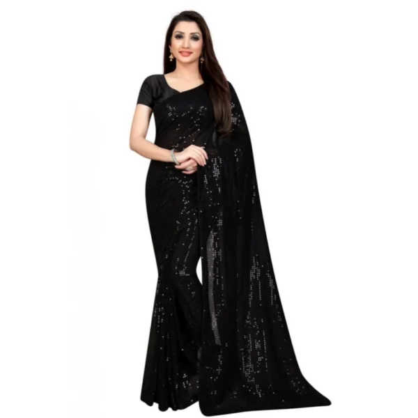 Elegant Black Georgette Sequin Bollywood Saree