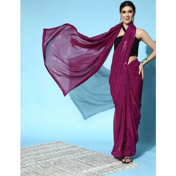 Wine Sequin Georgette Bollywood Saree